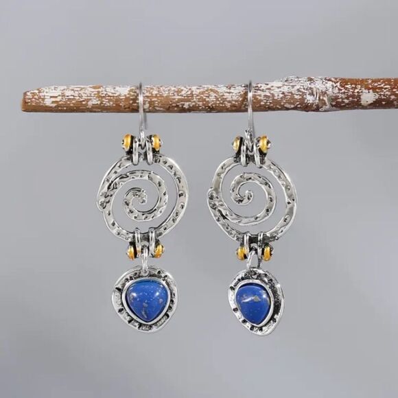 Jewelry - ✨🆕✨ Boho Silver Plated Blue Spiral Antique Earrings✨